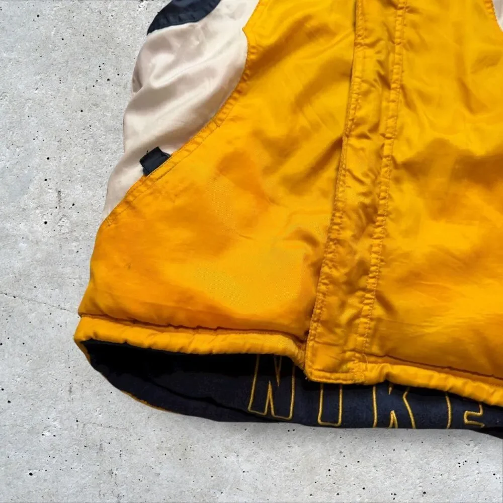 Kids Nike Hooded Jacket Yellow Blue Reversible Fleece Winter Coat Youth L y2k